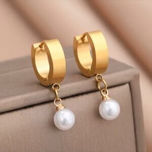 Pearl Huggie Hoop Earrings